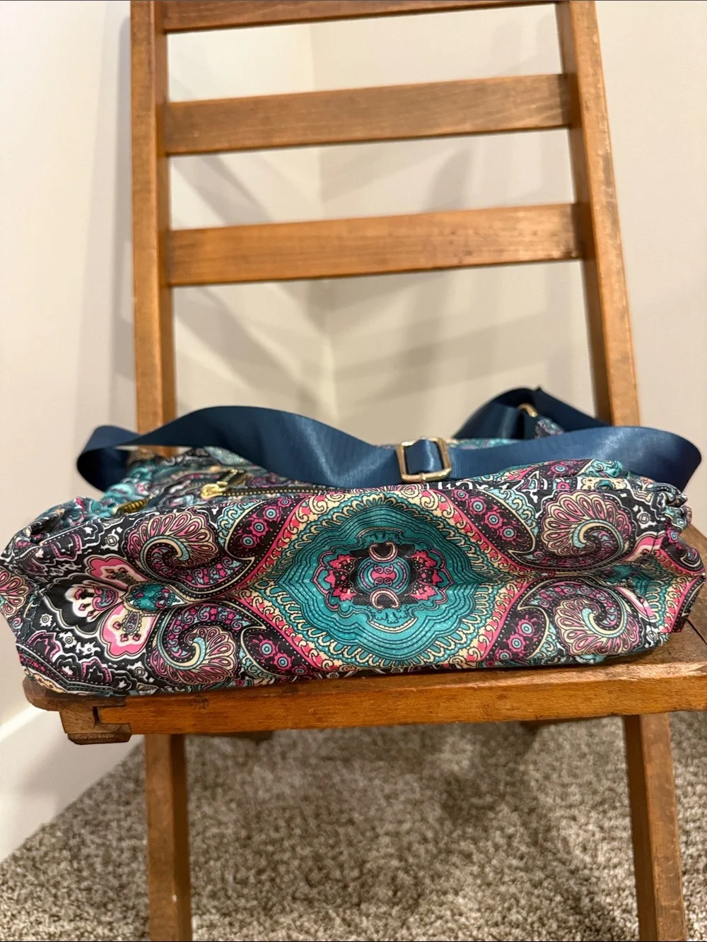 Yuesite Paisley Crossbody Bag Multicolor Teal Pink Navy Multiple Pockets